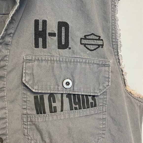Harley-Davidson Mens Grey Blowout Sleeveless Button-Up Shirt Sz. M - Picture 6 of 8